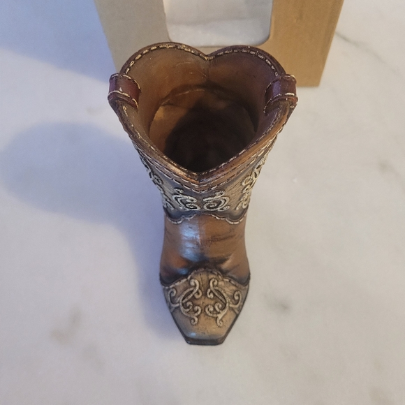 Western Style Brown Cowboy Boot Pen Holder, - Picture 4 of 6